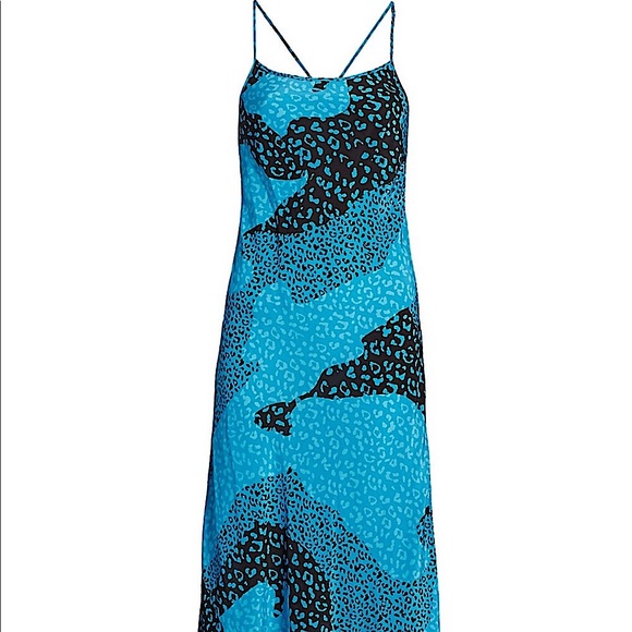 Rixo Sylvie Turquoise Blue Leopard Print Silk Midi Slip Dress Size XS NWT - Picture 8 of 14